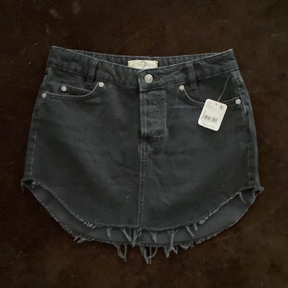 Free People black denim mini skirt -2
